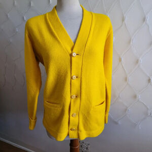 1960s Vintage Letterman Cardigan • Sunny Yellow • Size 36 (S-M)